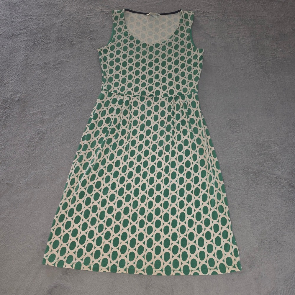 Boden Green White Geometric Circle Print Jersey Dress Sleeveless US 6R